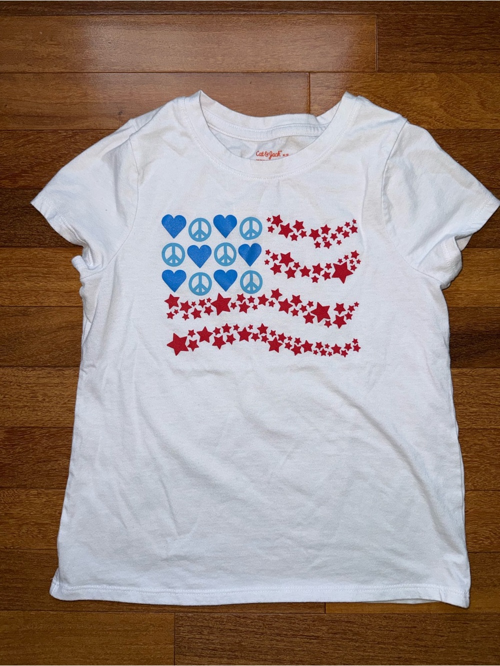 Cat & Jack White Tee with Red Stars & Blue Hearts